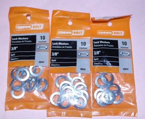 3 packs of 10 (30 total) 3/8&#034; lock washers Crown Bolt Split Zinc 20241