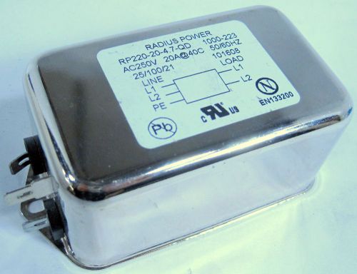 Radius Power RP220-20-4.7-QD 1000-223 AC250V 20A@40C EMI Power Line Filter