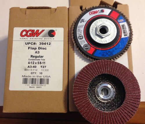 2 Boxes of 10 CGW 4 1/2&#034; X 5/8-11 A3-40 flap disc  40 grit 100% zirconia      B