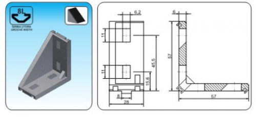 T Slot Angle 28x57x57 Serial 8L + Cap (1pcs)