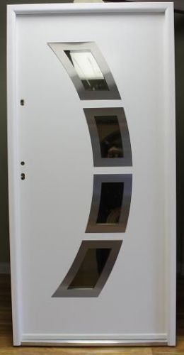 &#034;Miami&#034; Modern White Finish Prehung Exterior Door Right Swing In