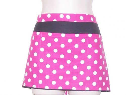 6412  Hand Made waitress half APRON, 3 pockets PINK POLKA DOTS --- FREE SHIPPING