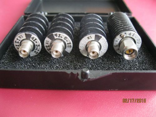 QTY. (4) WEINSCHEL COAXIAL ATTENUATOR SET 41-XX-12. 10 WATTS. XX=3,6,10 &amp; 20 dB