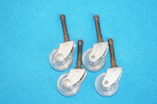 4 VINTAGE CLEAR  PLASTIC CASTERS - 1.25&#034; WHEEL /  1 5/8&#034; STEM