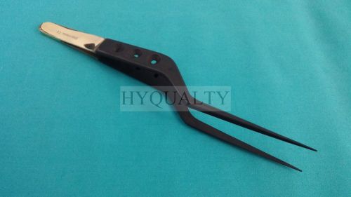 GOLD HANDLE BLACK COATED YASARGIL BAYONET NEUROSURGICAL FORCEPS SMOOTH JAWS 8&#034;