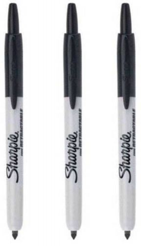 New Sharpie Permanent Fine Point Retractable Black 3 Pens 32701