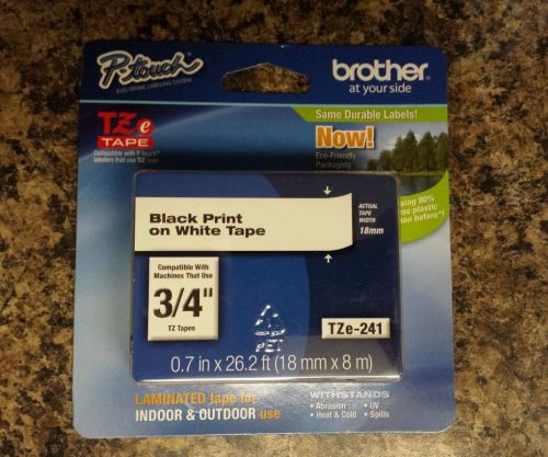 Brother P-touch Tape TZe241...3/4&#034;...Black Print on White Tape...New/Unopened