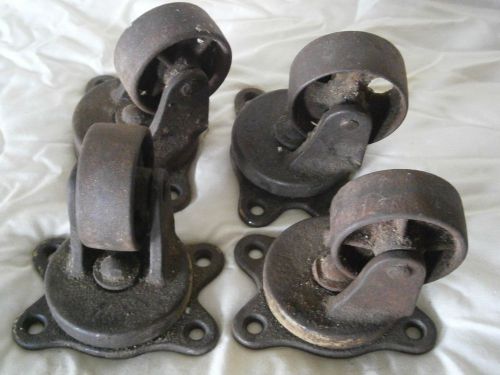 Set 4 Antique Industrial Vtg Cast Iron Caster Cart Wheels legs swivel