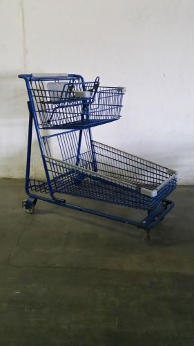 2 Tier SHOPPING CART Large Blue Metal LOT 60 Grocery Nursery Liquor Store Club