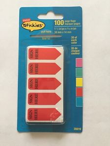 New staples stickies 1/2&#034; sign here 100 page flags 20 of each color for sale