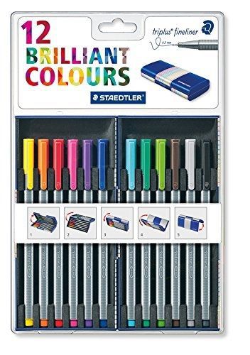 Staedtler back-to-school 12 brilliant multi colors triplus 0.3mm fineliner pens for sale