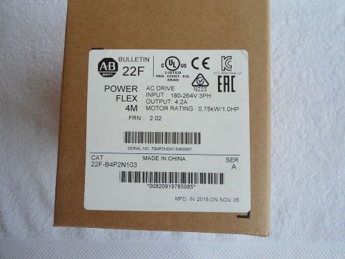 NIB Allen Bradley PowerFlex 4M  1HP     22F-B4P2N103    Date: 11/2015