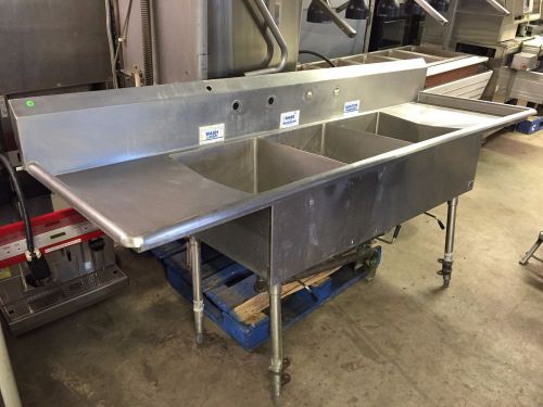 94&#034; stainless steel 3 compartment commercial sink with 2 drainboards for sale