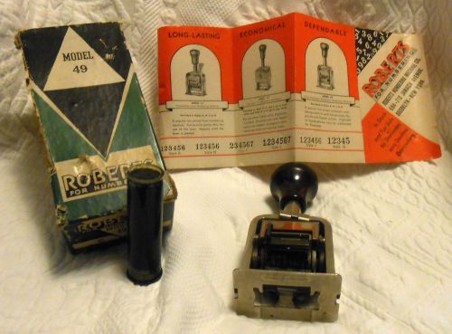 1922 ROBERTS NUMBERING MACHINE Model 49 6 Wheels Orig Box Illustrated Booklet