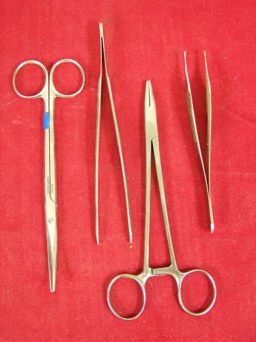 LOT OF 4 PIECES TWEEZERS SCISSORS HEMOSTATS SIGNET STORZ MED GERHARD VINTAGE SET