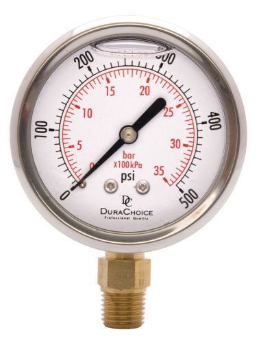 2&#034; Oil Filled Pressure Gauge - SS/Br 1/4&#034; NPT Lower Mount 500PSI