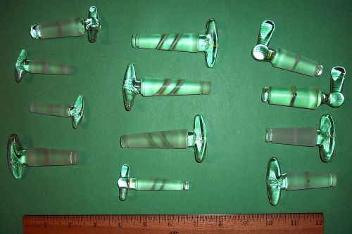 12 Solid Ground Glass Stopcocks Single Bore, Angled Double Bore, T-Bore