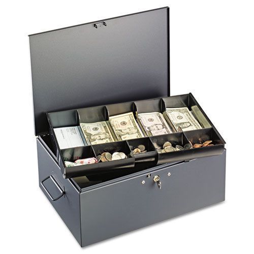 Extra Large Cash Box with Handles, Key Lock, Gray