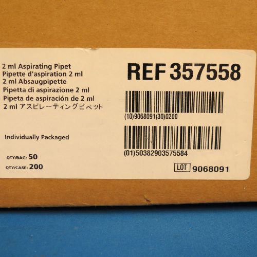 Qty 200 bd falcon disposable aspirating pipettes pipets 2ml # 357558 for sale