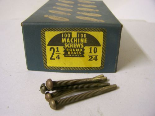 10-24 x 2 1/4&#034; Round Head Solid Brass Machine Screw Slotted Made in USA  Qty 100
