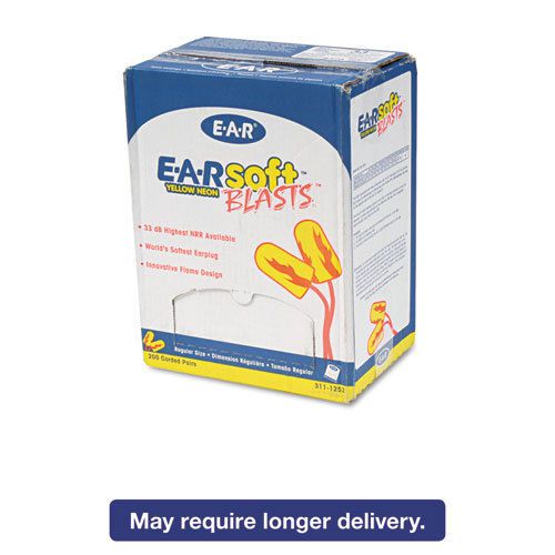 E·A·Rsoft Blasts Earplugs, Corded, Foam, Yellow Neon, 200 Pairs