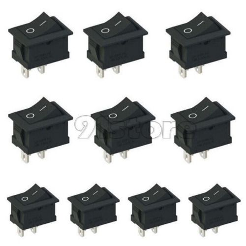 10 Pcs Black Snap-in On/Off Rocker Switch 2 Pin 6A 10A 12V 110V 250V AC SR1F