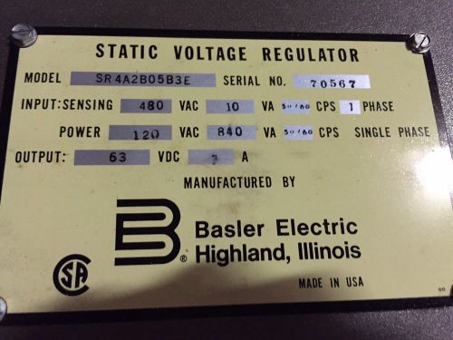 BASLER SR4A REGULATOR SR4A2B05B3E  STATIC VOLTAGE REGULATOR