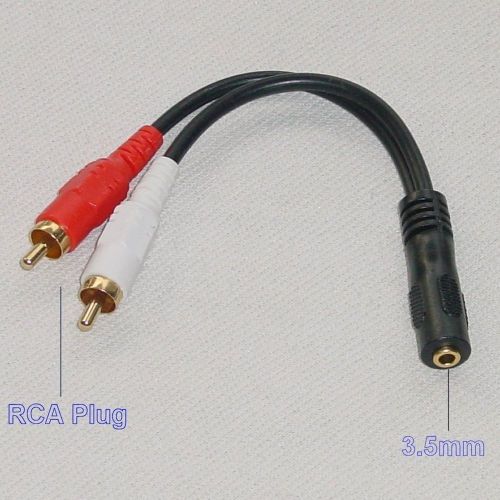 - 2 rca audio plug to 3.5mm female jack socket cable adapter hke for sale