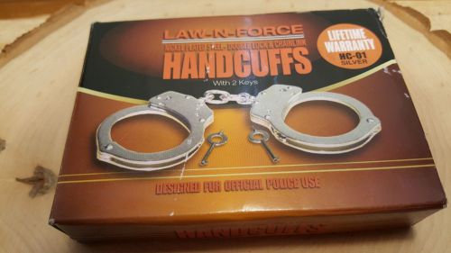Law-n-force steel double locking chainlink handcuffs - hc-01 silver for sale