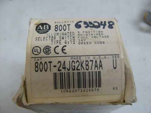 NEW ALLEN BRADLEY 800T-24JG2KB7AA SERIES U SELECTOR SWITCH GREEN 24V TYPE 4, 13