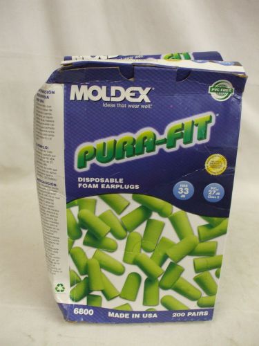 EARPLUGS 200 PAIRS MOLDEX PURA FIT FOAM UNCORDED PVC FREE NRR33 MOLDEX 6800