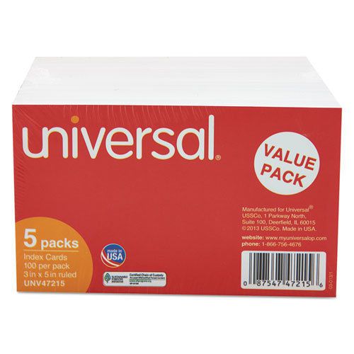 Ruled Index Cards, 3 x 5, White, 500/Pack