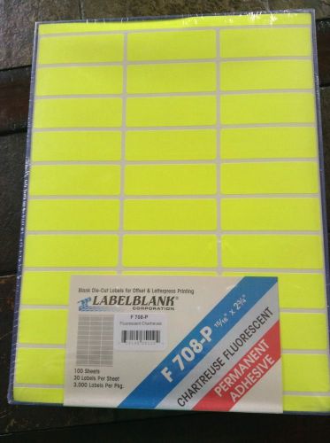 3,000 labels, flourescent chartreuse yellow label, 15/16&#034; x 2 3/4&#034; 100 sheets