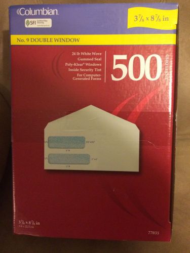 497Open Box Double Window #9 Envelopes Columbian 77035 3-7/8&#034; x 8-7/8&#034;