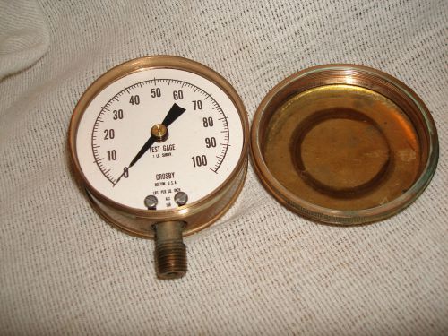 Vintage crosby steam gage valve co test brass steam gauge w/ cover 100 psi punk for sale