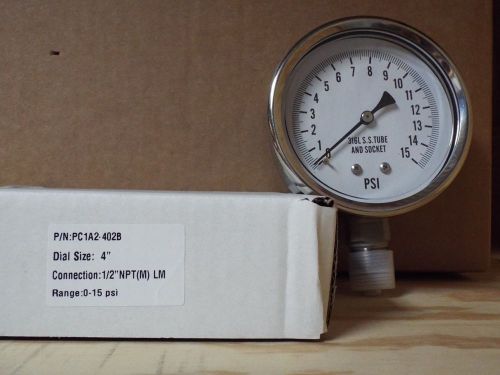 0-60PSI 4&#034; All Stainless Lower Mount Dry But Fillable Pressure Gauge