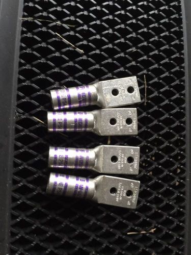 (4) panduit compression crimp connector lug #4/0 str / flex 2 hole 1/4&#034; bolt for sale