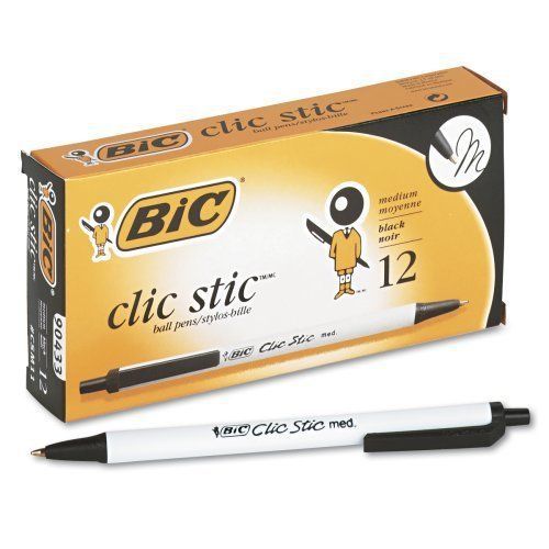 BIC Clic Stic Ballpoint Retractable Pen, Black Ink, 1mm, Medium, Dozen