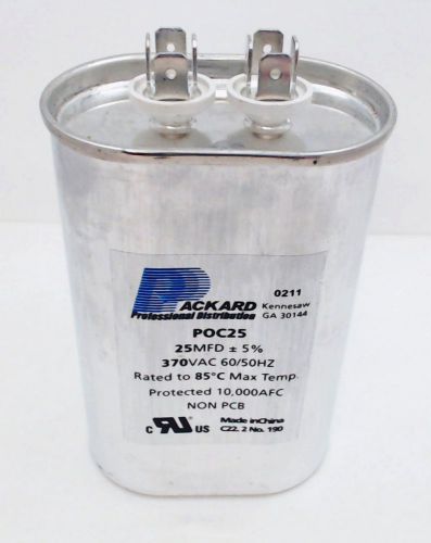 Packard run capacitor, oval, 25 mfd., 370 volt, poc25, 25-370 for sale