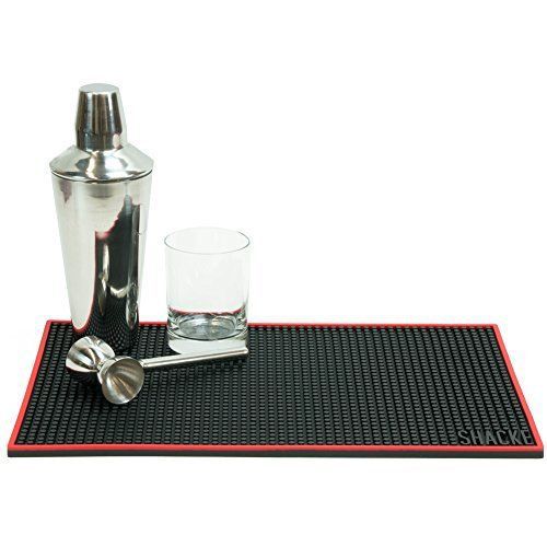 OpenBox Shacke 18 x 12 inch Bar Service Mat Black with Red Rim