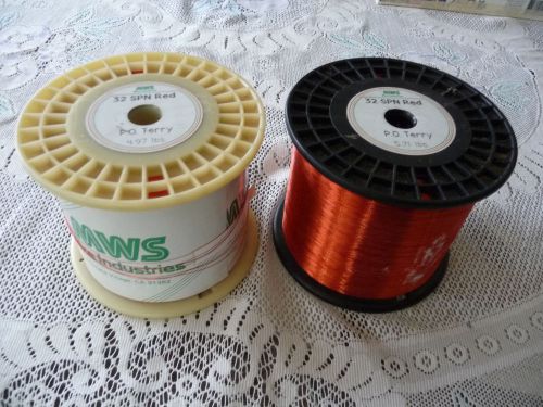 2 spools mws industries 32 awg gauge s. poly red magnet wire (4.97lbs) (5.71lbs) for sale