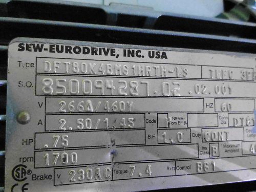 SEW-EURODRIVE DFT80K4BMG1HRTH-1S MOTOR *NEW NO BOX*