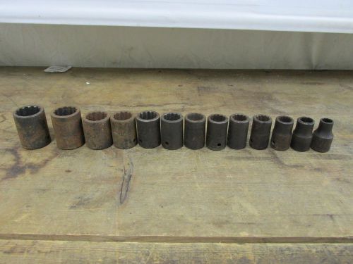 Snap-on 13 Piece 1/2&#034; Drive Metric 12 Point Shallow Sockets 10-24mm IMDM Series