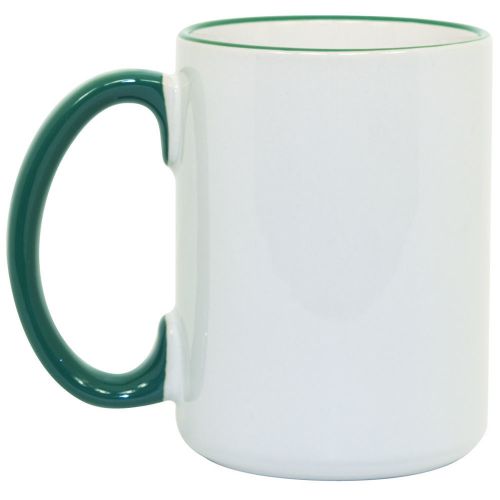 Sale! 15 oz Ceramic Sublimation Mugs - Rim &amp; Handle - Green - 36/case (21524)