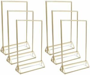 UNIQOOO Acrylic Sign Holders with Gold Border, Pack of 6 | 4x6 Double Sided   T2