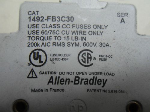 (R2-7) 1 USED ALLEN BRADLEY 1492-FB3C30 1492-FB FUSE HOLDER 3 P CLASS CC TYPE