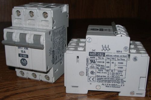 2 pc lot ALLEN BRADLEY 1492-CB3G150 SERIES B CIRCUIT BREAKER 3 POLE 15 AMP NEW