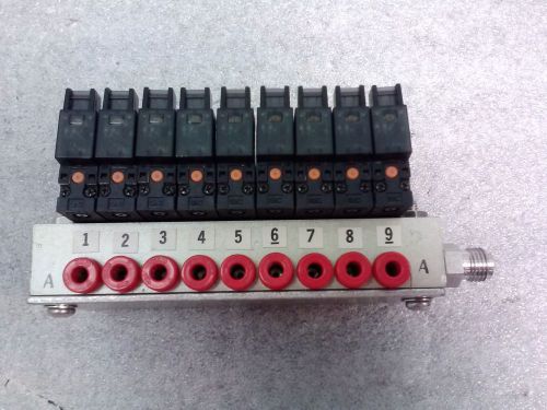 SMC 9 Port Manifold Block With NVJ314 Valves