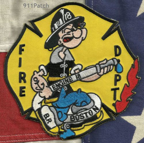 BOSTON, MA - Engine 18 POPEYE FIREFIGHTER Patch FIRE DEPT.