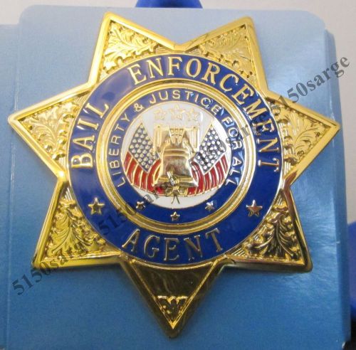 Gold tone:  BAIL ENFORCEMENT AGENT  Badge. 7 Point Star 3&#034;